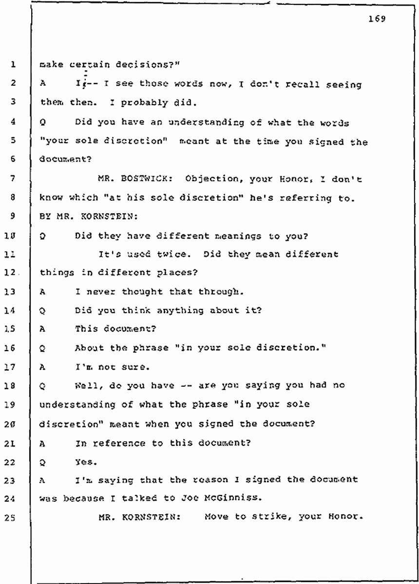 Los Angeles, California Civil Trial<br>Jeffrey MacDonald vs. Joe McGinniss<br><br>July 30, 1987:<br>Plaintiff's Witness: Jeffrey MacDonald, p. 169