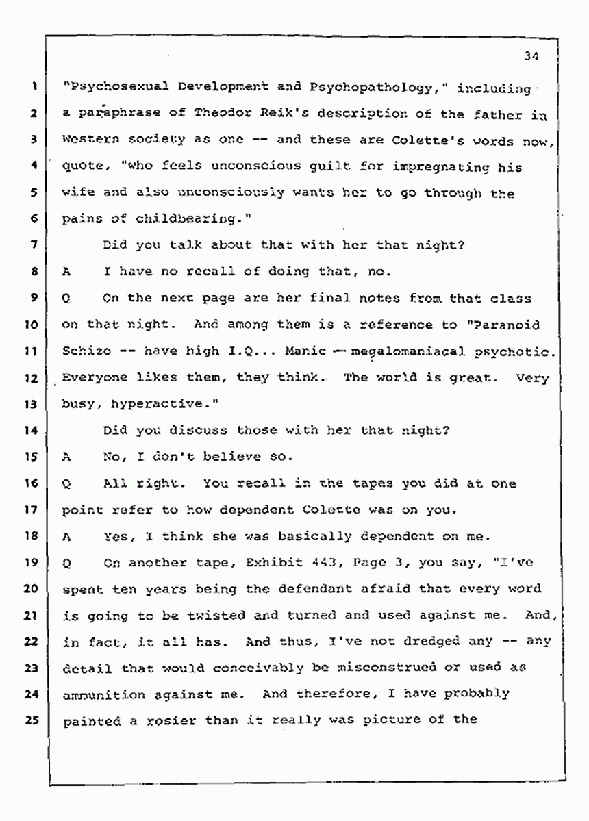 Los Angeles, California Civil Trial<br>Jeffrey MacDonald vs. Joe McGinniss<br><br>July 31, 1987:<br>Plaintiff's Witness: Jeffrey MacDonald, p. 34