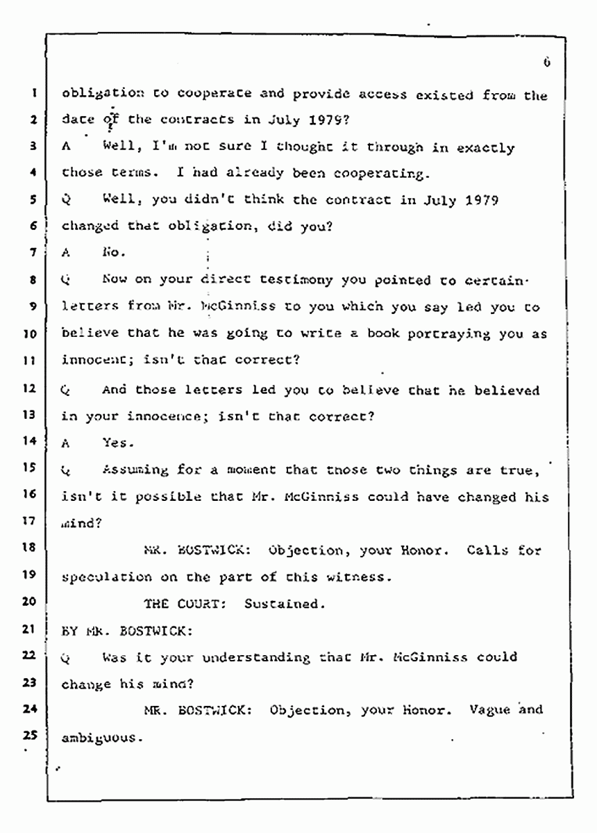 Los Angeles, California Civil Trial<br>Jeffrey MacDonald vs. Joe McGinniss<br><br>July 31, 1987:<br>Plaintiff's Witness: Jeffrey MacDonald, p. 6