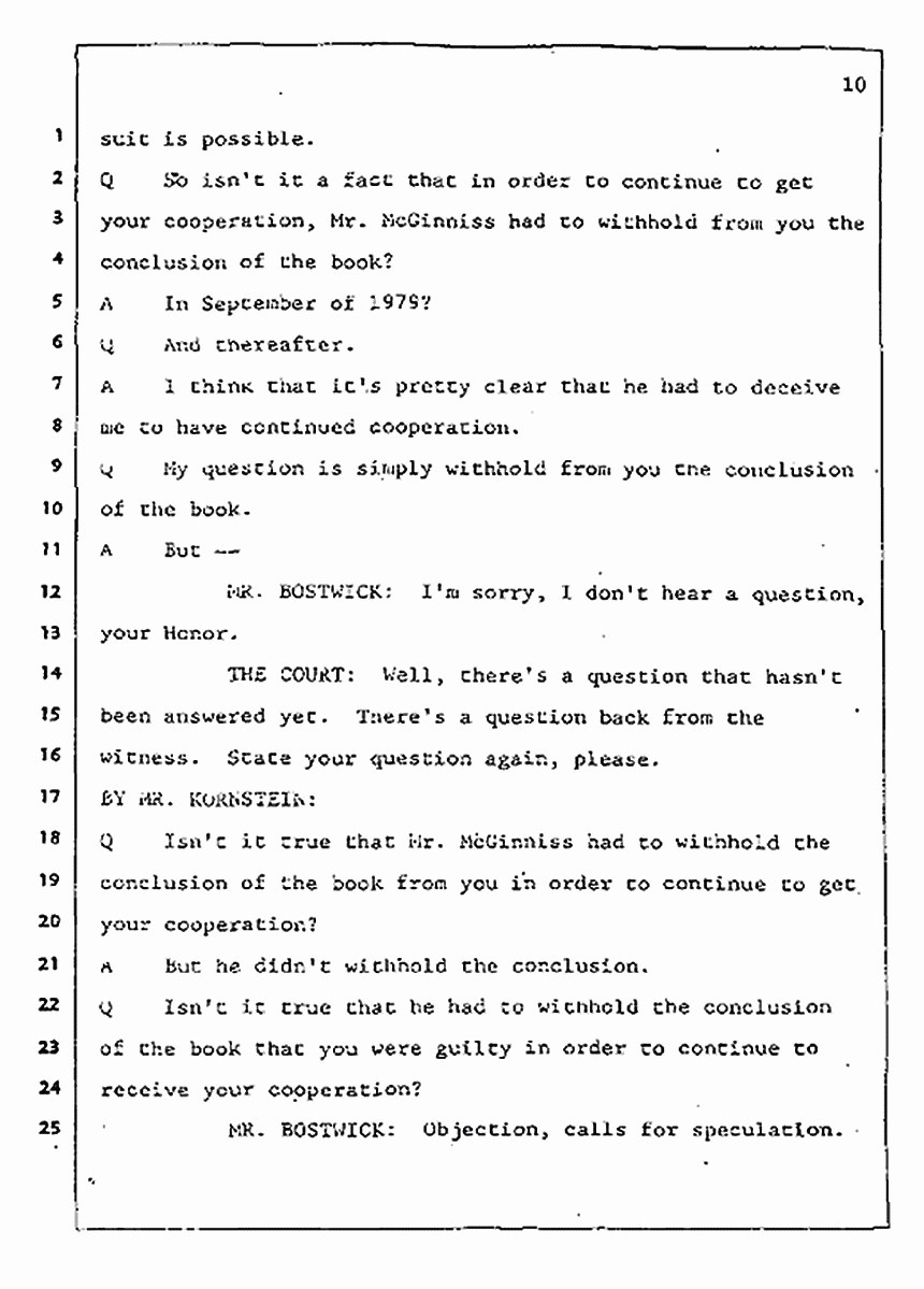 Los Angeles, California Civil Trial<br>Jeffrey MacDonald vs. Joe McGinniss<br><br>July 31, 1987:<br>Plaintiff's Witness: Jeffrey MacDonald, p. 10