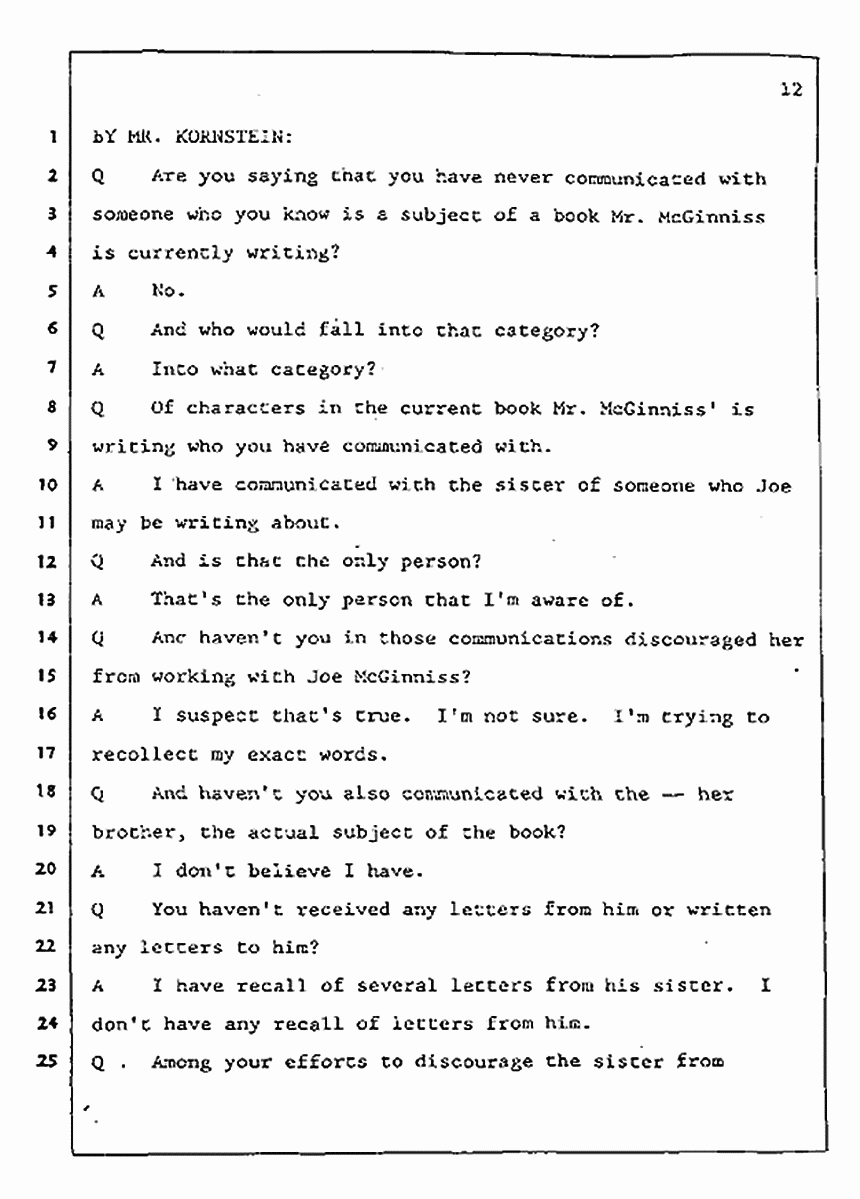 Los Angeles, California Civil Trial<br>Jeffrey MacDonald vs. Joe McGinniss<br><br>July 31, 1987:<br>Plaintiff's Witness: Jeffrey MacDonald, p. 12