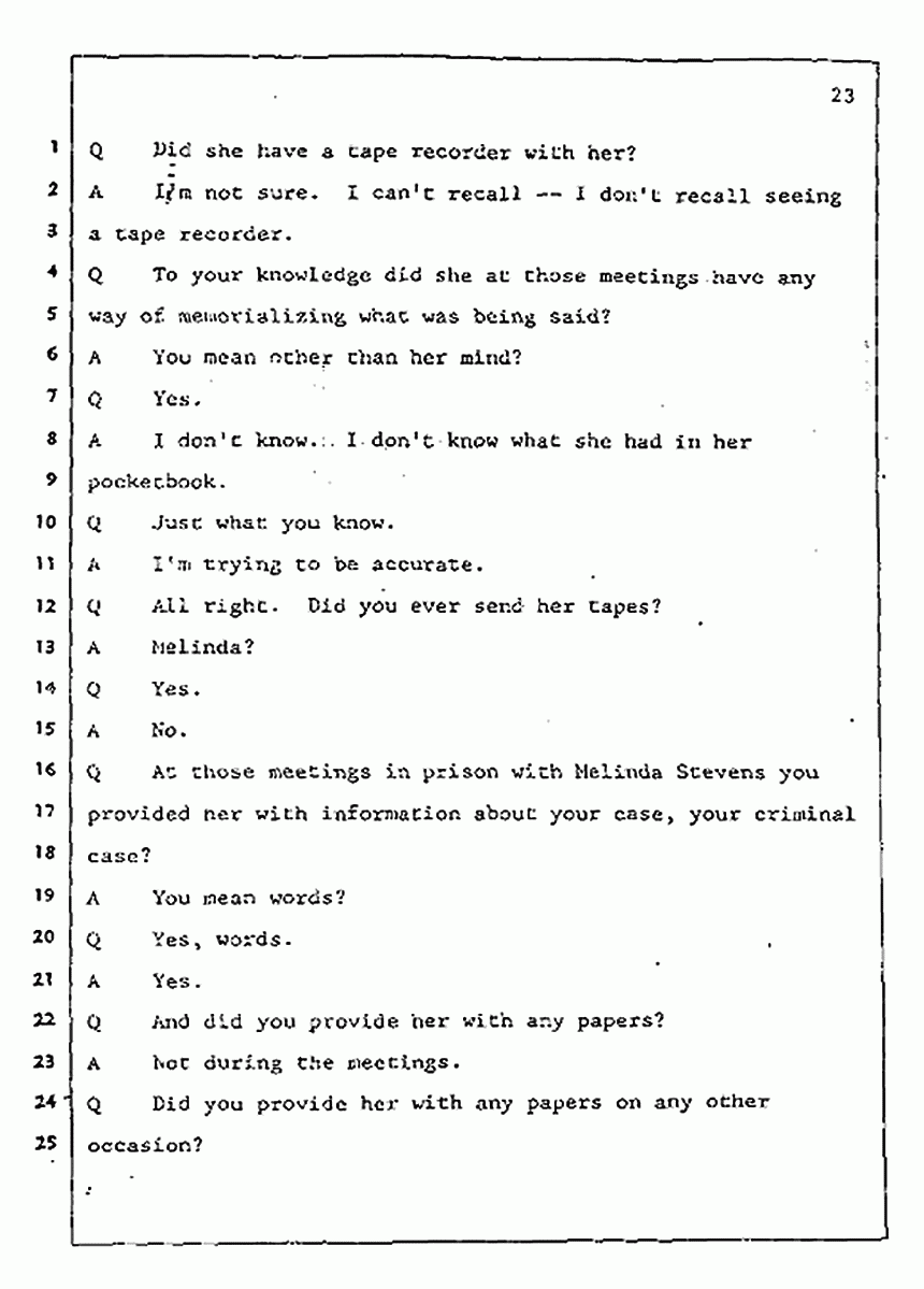 Los Angeles, California Civil Trial<br>Jeffrey MacDonald vs. Joe McGinniss<br><br>July 31, 1987:<br>Plaintiff's Witness: Jeffrey MacDonald, p. 23