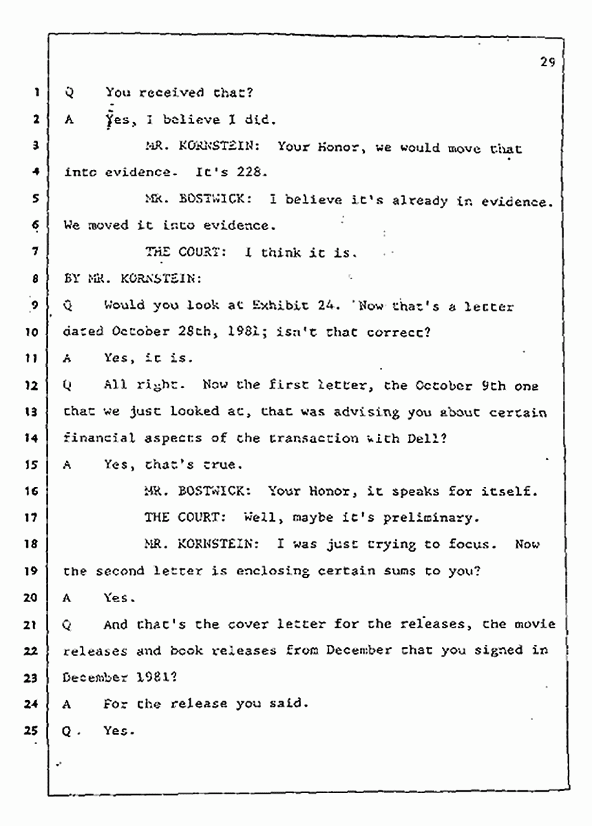 Los Angeles, California Civil Trial<br>Jeffrey MacDonald vs. Joe McGinniss<br><br>July 31, 1987:<br>Plaintiff's Witness: Jeffrey MacDonald, p. 29