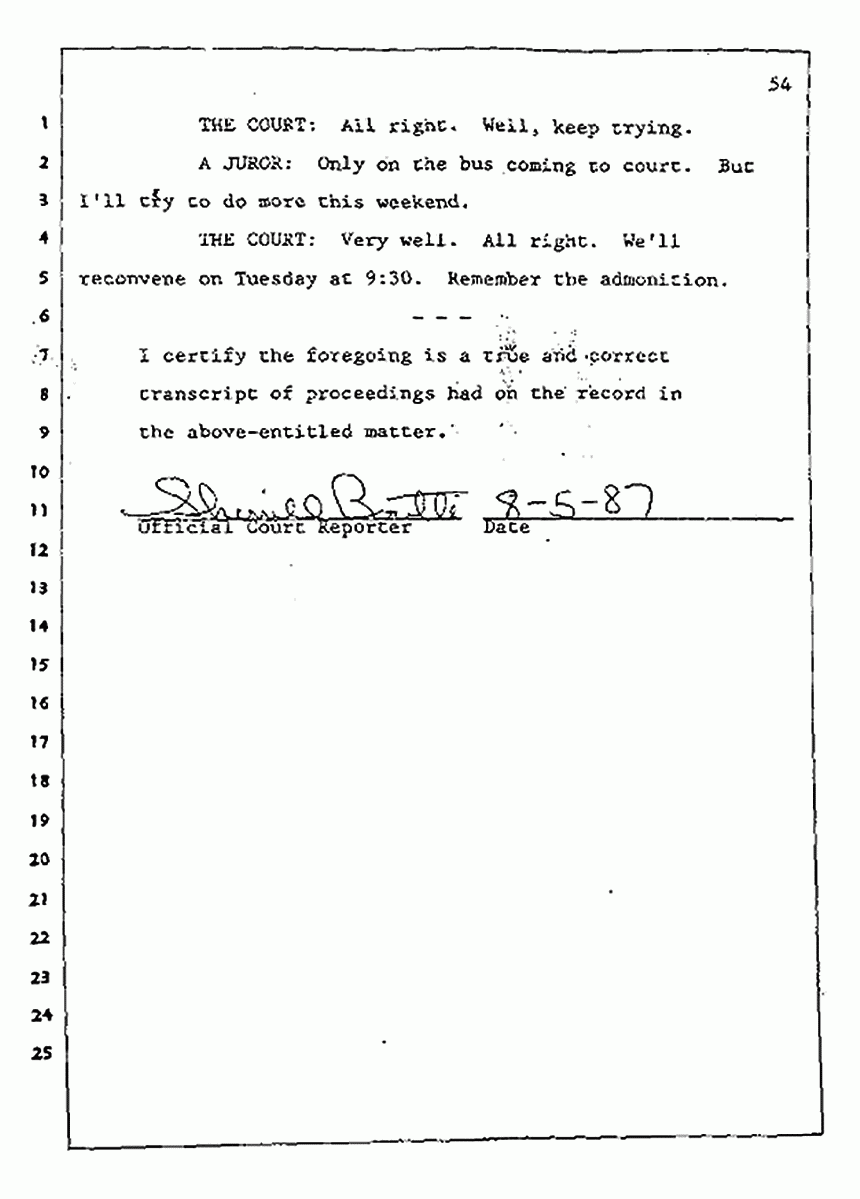 Los Angeles, California Civil Trial<br>Jeffrey MacDonald vs. Joe McGinniss<br><br>July 31, 1987:<br>Plaintiff's Witness: Jeffrey MacDonald, p. 54