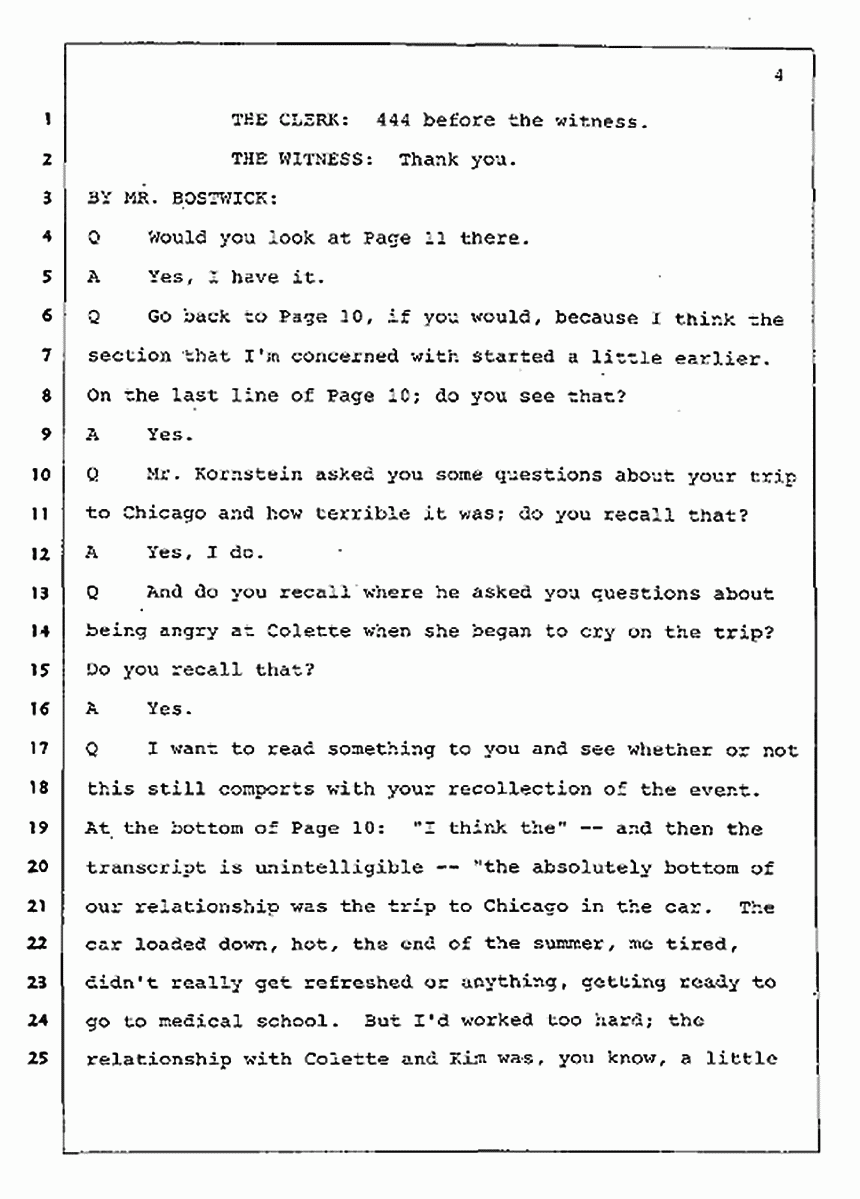 Los Angeles, California Civil Trial<br>Jeffrey MacDonald vs. Joe McGinniss<br><br>August 4, 1987:<br>Plaintiff's Witness: Jeffrey MacDonald, p. 4