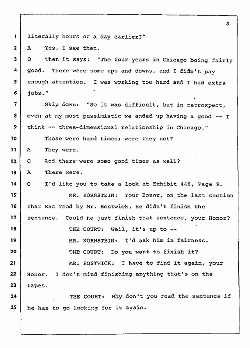 Los Angeles, California Civil Trial<br>Jeffrey MacDonald vs. Joe McGinniss<br><br>August 4, 1987:<br>Plaintiff's Witness: Jeffrey MacDonald, p. 8