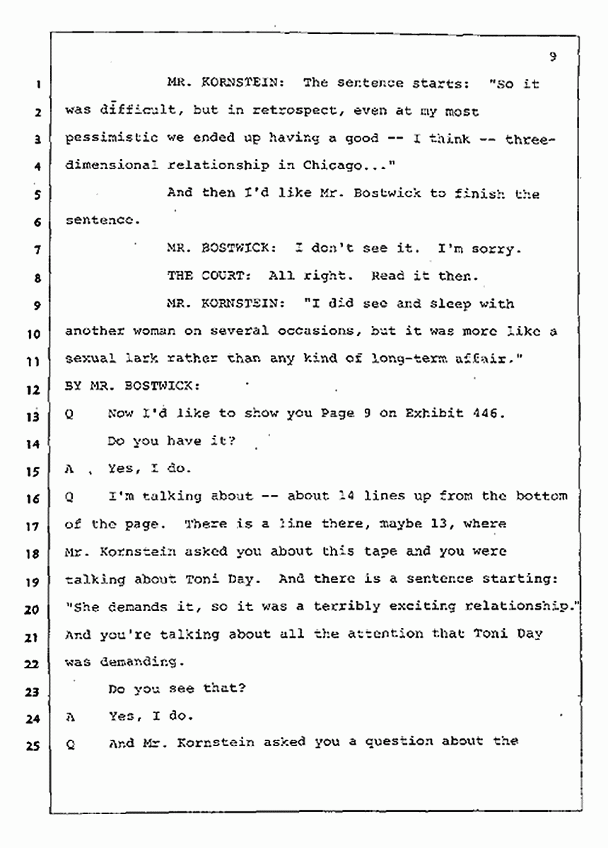 Los Angeles, California Civil Trial<br>Jeffrey MacDonald vs. Joe McGinniss<br><br>August 4, 1987:<br>Plaintiff's Witness: Jeffrey MacDonald, p. 9