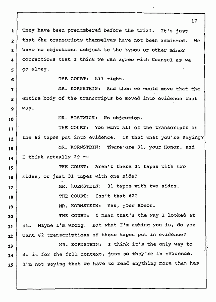 Los Angeles, California Civil Trial<br>Jeffrey MacDonald vs. Joe McGinniss<br><br>August 4, 1987:<br>Plaintiff's Witness: Jeffrey MacDonald, p. 17