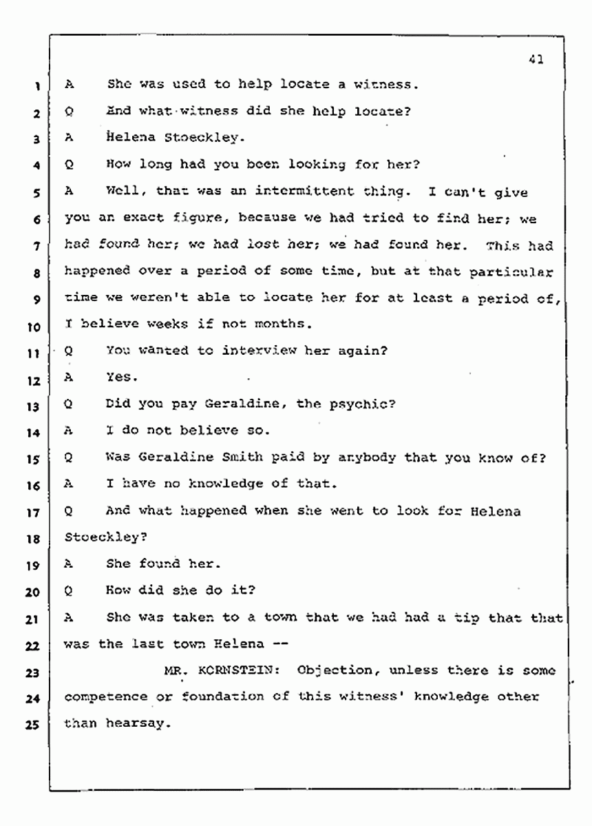 Los Angeles, California Civil Trial<br>Jeffrey MacDonald vs. Joe McGinniss<br><br>August 4, 1987:<br>Plaintiff's Witness: Jeffrey MacDonald, p. 41