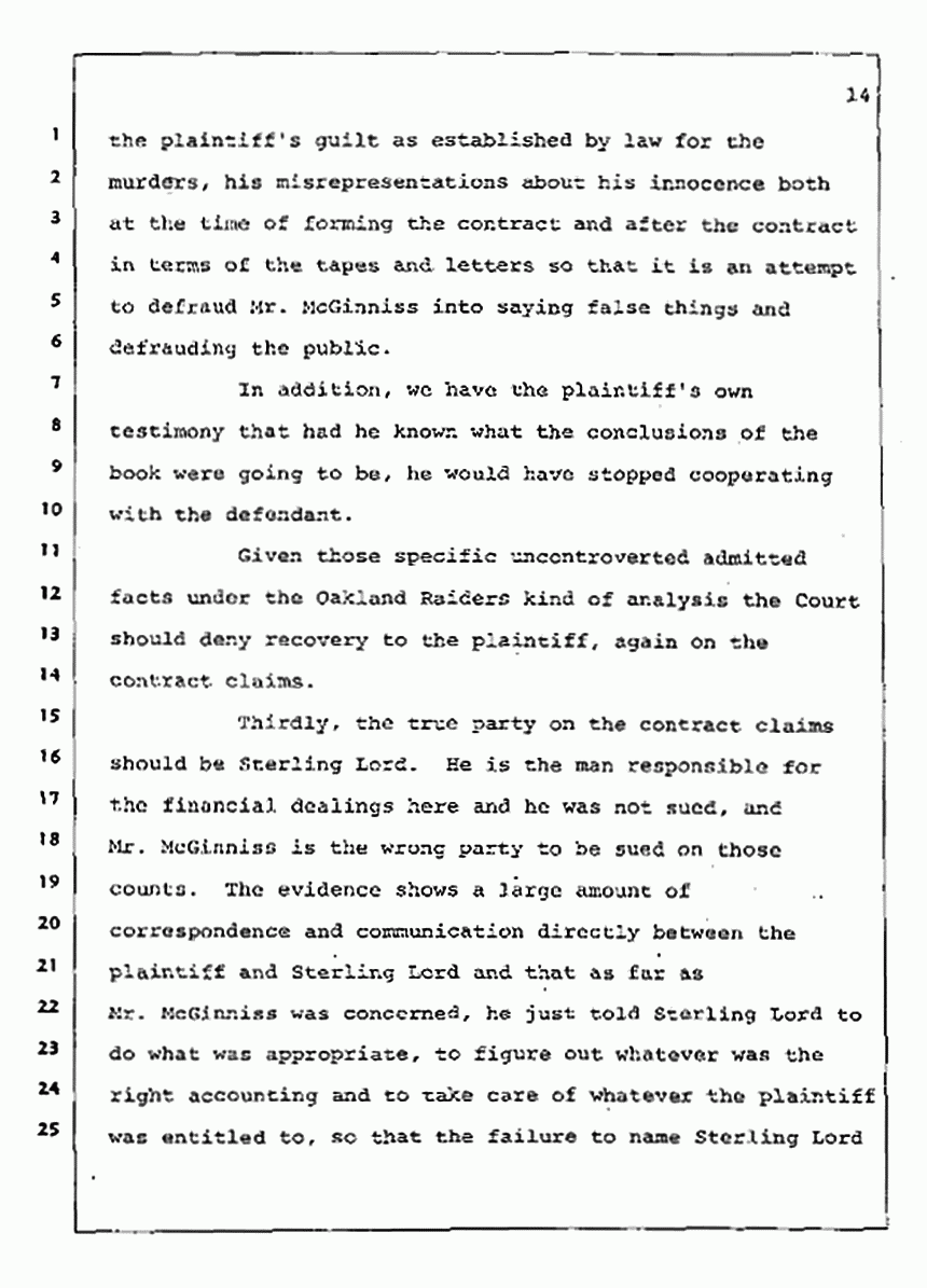 Los Angeles, California Civil Trial<br>Jeffrey MacDonald vs. Joe McGinniss<br><br>August 4, 1987:<br>Plaintiff's Witness: Jeffrey MacDonald, p. 14