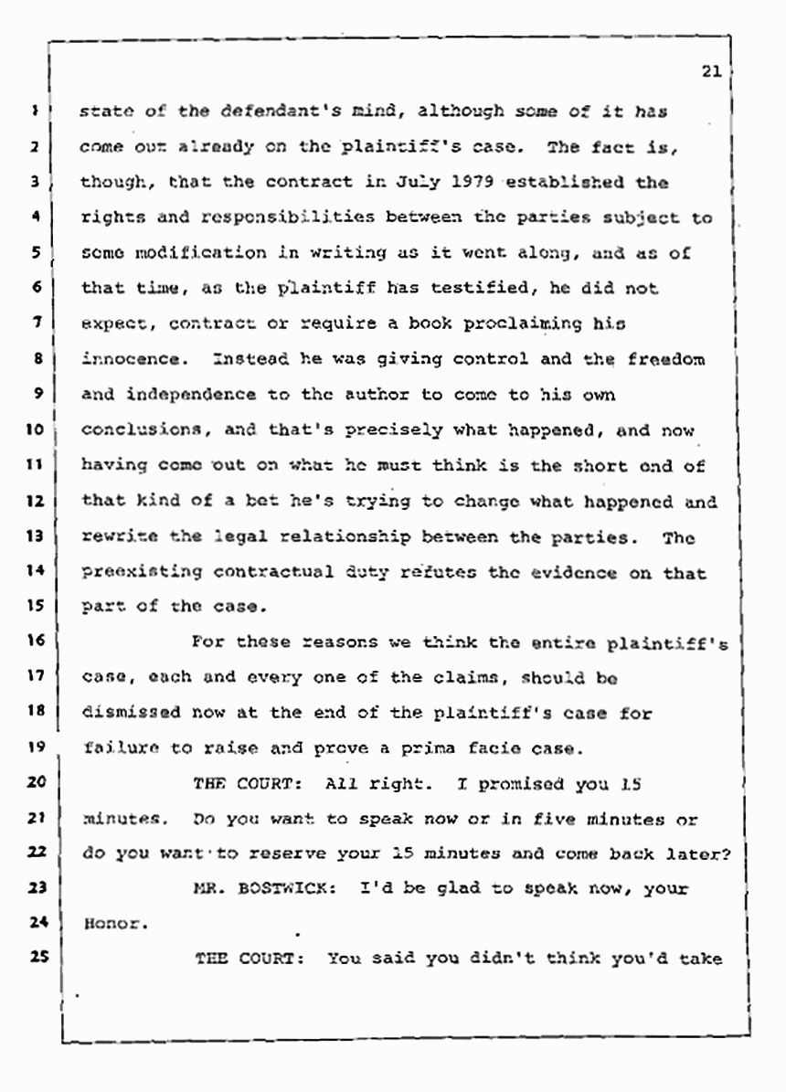 Los Angeles, California Civil Trial<br>Jeffrey MacDonald vs. Joe McGinniss<br><br>August 4, 1987:<br>Plaintiff's Witness: Jeffrey MacDonald, p. 21