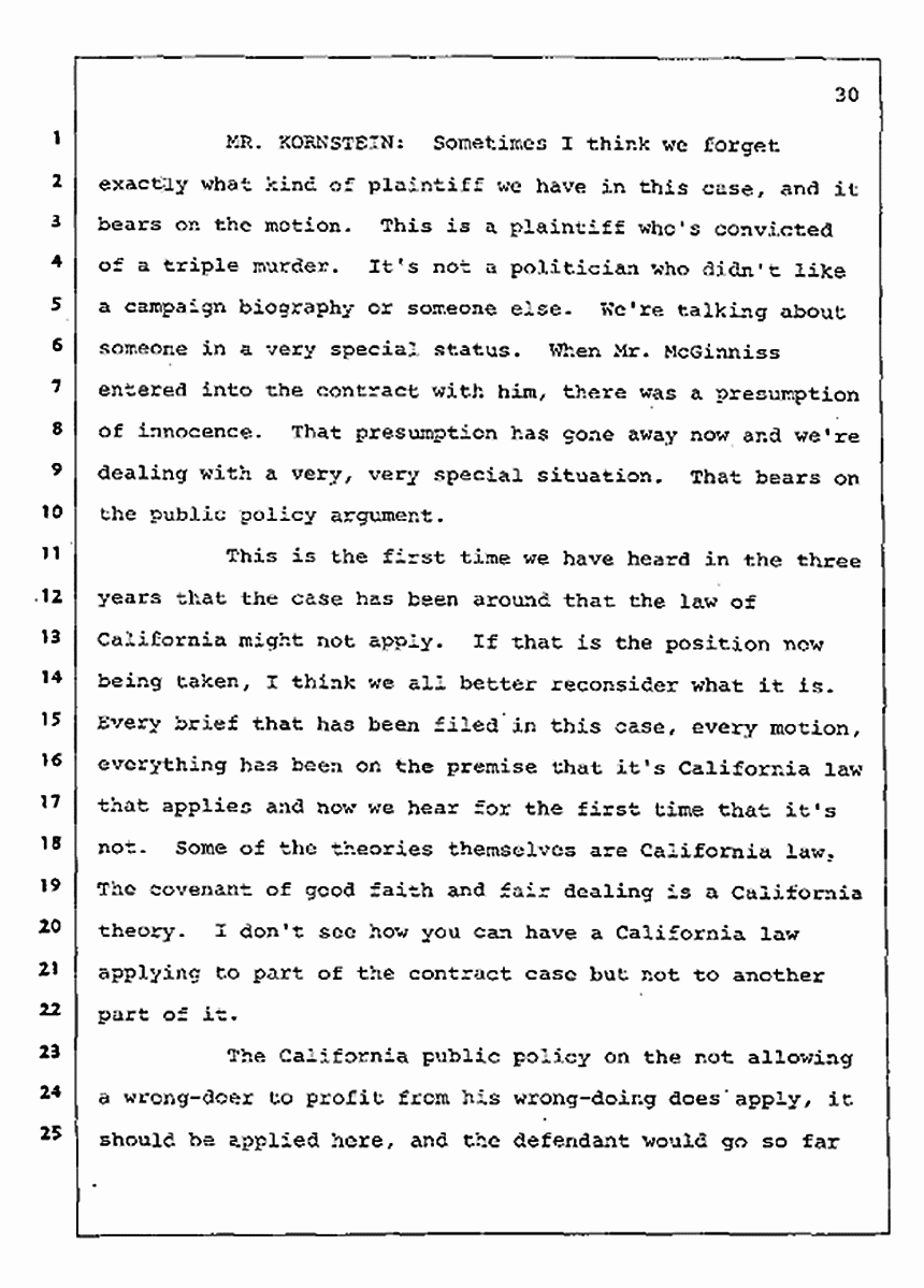 Los Angeles, California Civil Trial<br>Jeffrey MacDonald vs. Joe McGinniss<br><br>August 4, 1987:<br>Plaintiff's Witness: Jeffrey MacDonald, p. 30