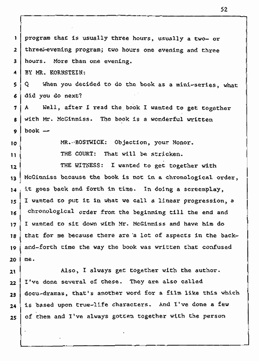 Los Angeles, California Civil Trial<br>Jeffrey MacDonald vs. Joe McGinniss<br><br>August 5, 1987:<br>Defendant's Witness: John Gay, p. 52
