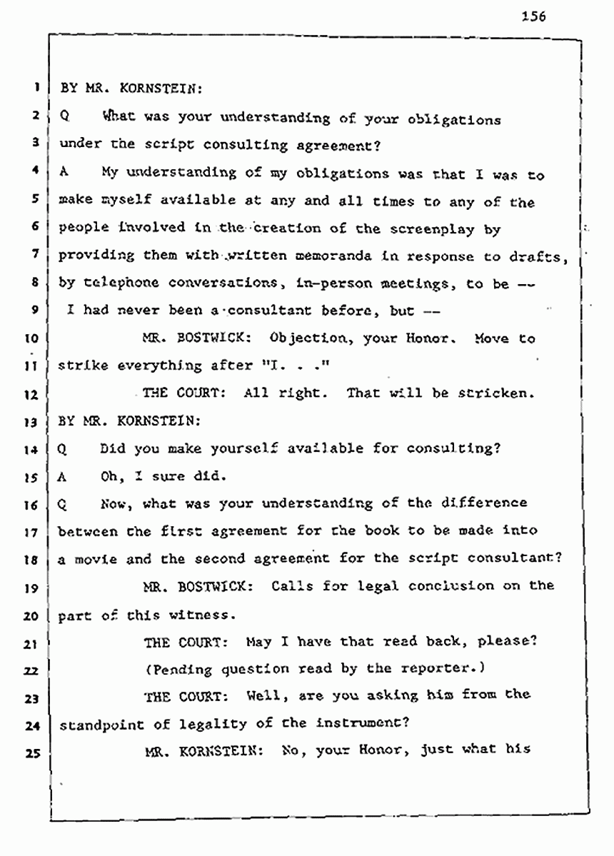 Los Angeles, California Civil Trial<br>Jeffrey MacDonald vs. Joe McGinniss<br><br>August 5, 1987:<br>Defendant's Witness: Joe McGinniss, p. 156