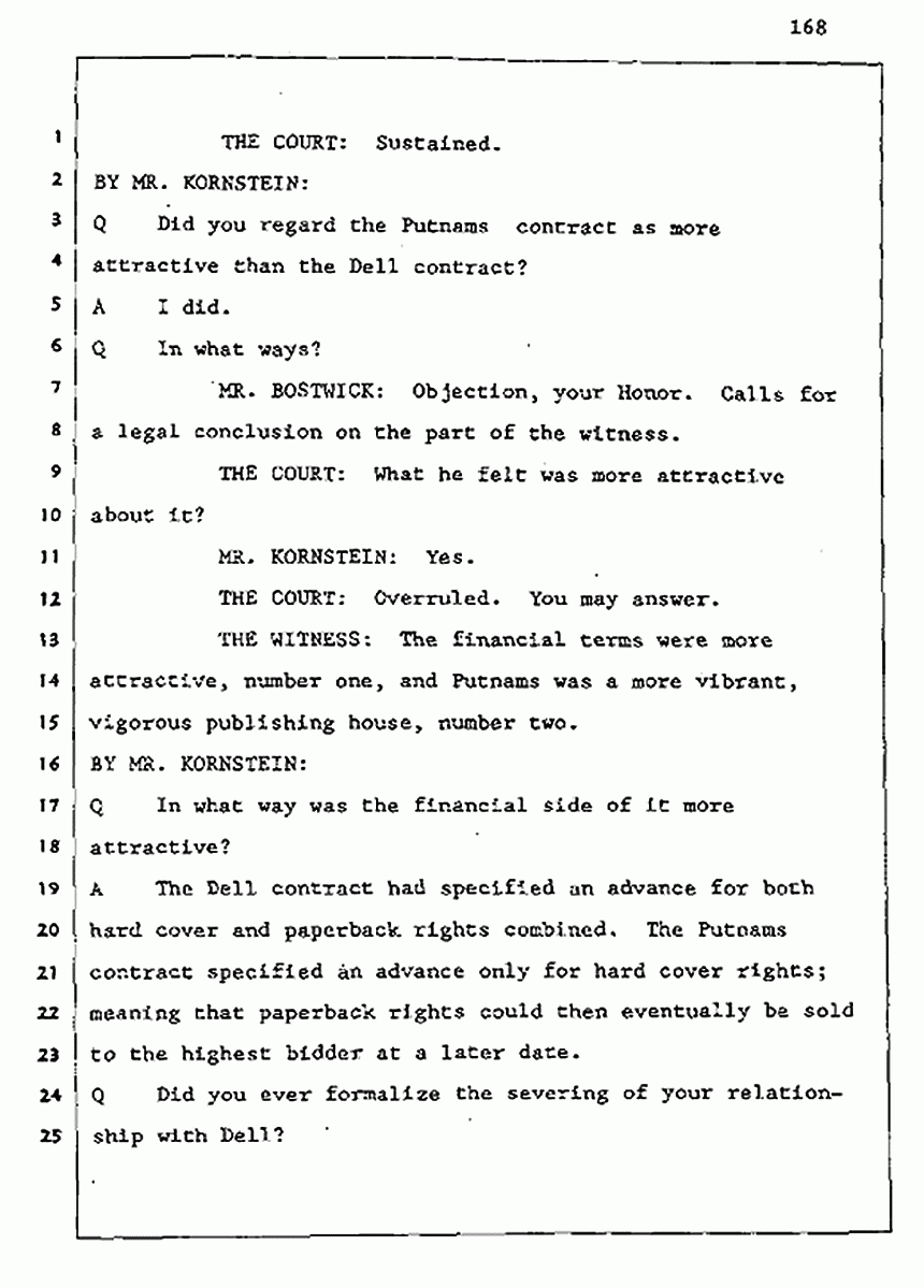 Los Angeles, California Civil Trial<br>Jeffrey MacDonald vs. Joe McGinniss<br><br>August 5, 1987:<br>Defendant's Witness: Joe McGinniss, p. 168