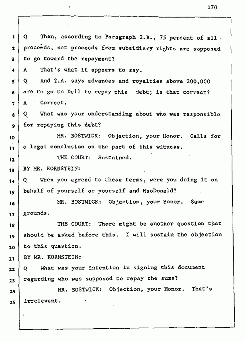 Los Angeles, California Civil Trial<br>Jeffrey MacDonald vs. Joe McGinniss<br><br>August 5, 1987:<br>Defendant's Witness: Joe McGinniss, p. 170