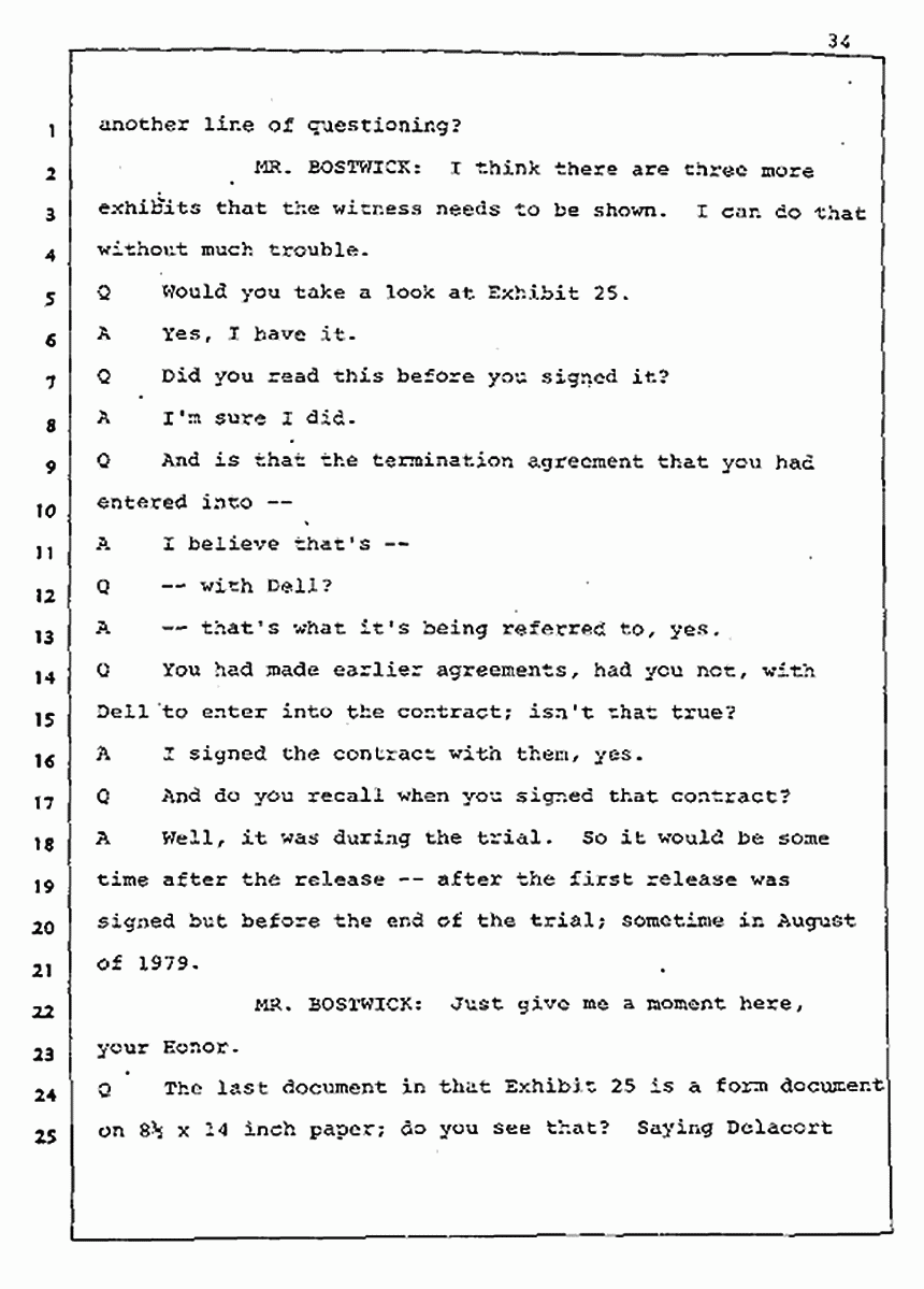 Los Angeles, California Civil Trial<br>Jeffrey MacDonald vs. Joe McGinniss<br><br>August 5, 1987:<br>Defendant's Witness: Joe McGinniss, p. 34