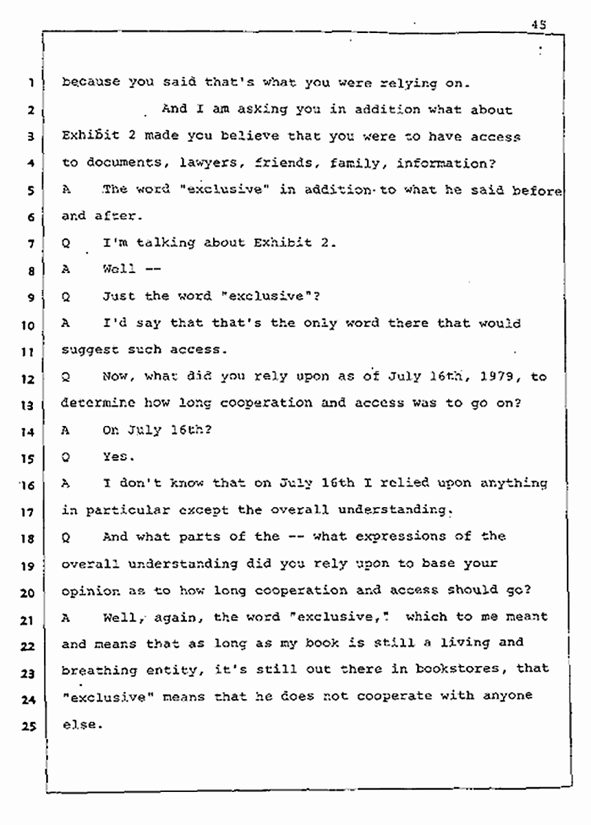 Los Angeles, California Civil Trial<br>Jeffrey MacDonald vs. Joe McGinniss<br><br>August 5, 1987:<br>Defendant's Witness: Joe McGinniss, p. 45
