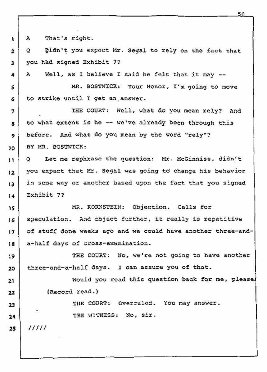 Los Angeles, California Civil Trial<br>Jeffrey MacDonald vs. Joe McGinniss<br><br>August 5, 1987:<br>Defendant's Witness: Joe McGinniss, p. 50