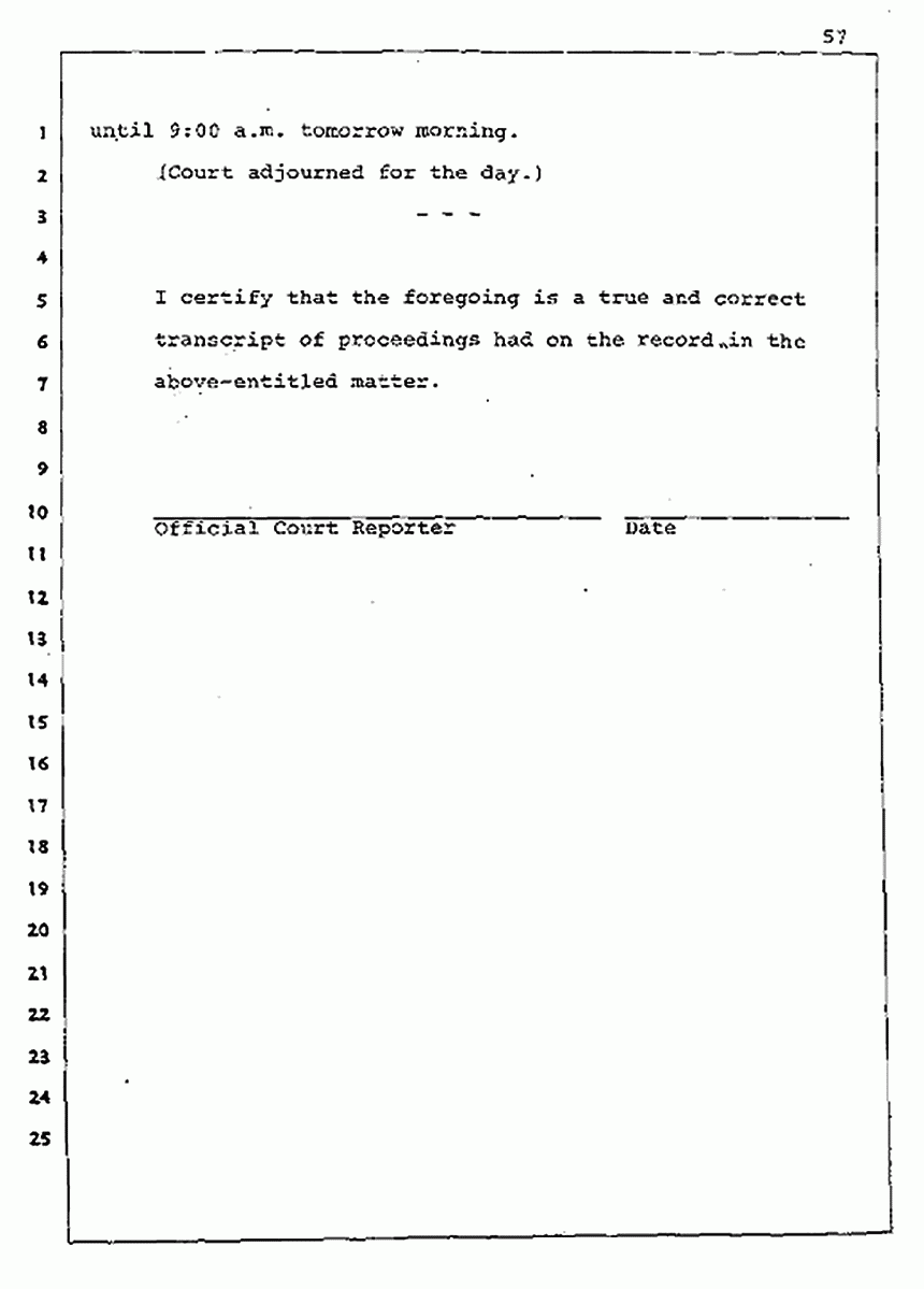 Los Angeles, California Civil Trial<br>Jeffrey MacDonald vs. Joe McGinniss<br><br>August 5, 1987:<br>Defendant's Witness: Joe McGinniss, p. 57