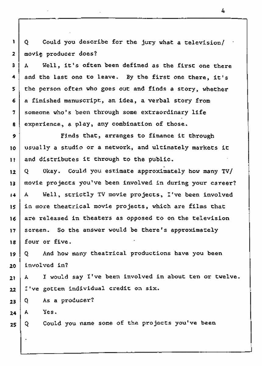 Los Angeles, California Civil Trial<br>Jeffrey MacDonald vs. Joe McGinniss<br><br>August 5, 1987:<br>Defendant's Witness: Daniel Wigutow, p. 4
