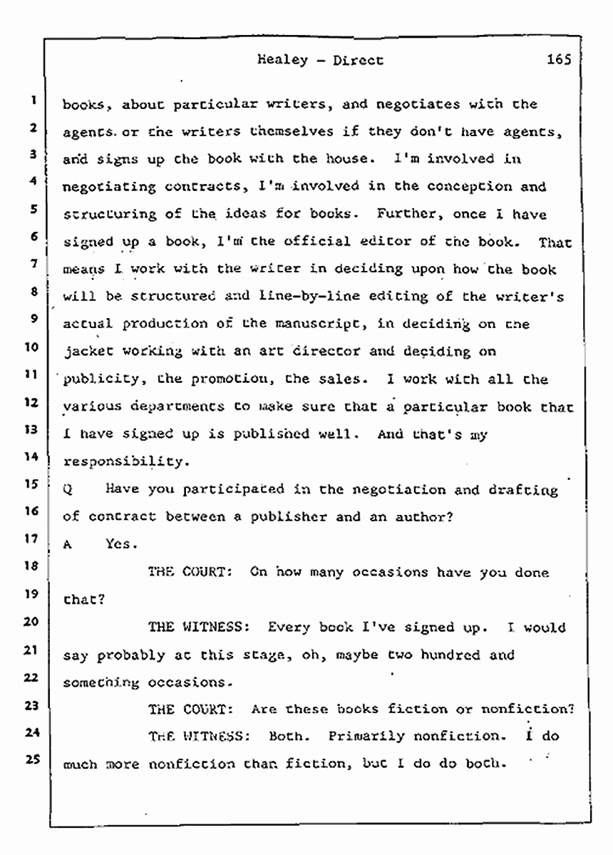 Los Angeles, California Civil Trial<br>Jeffrey MacDonald vs. Joe McGinniss<br><br>August 7, 1987:<br>Defendant's Witness: Linda Healey, p. 165
