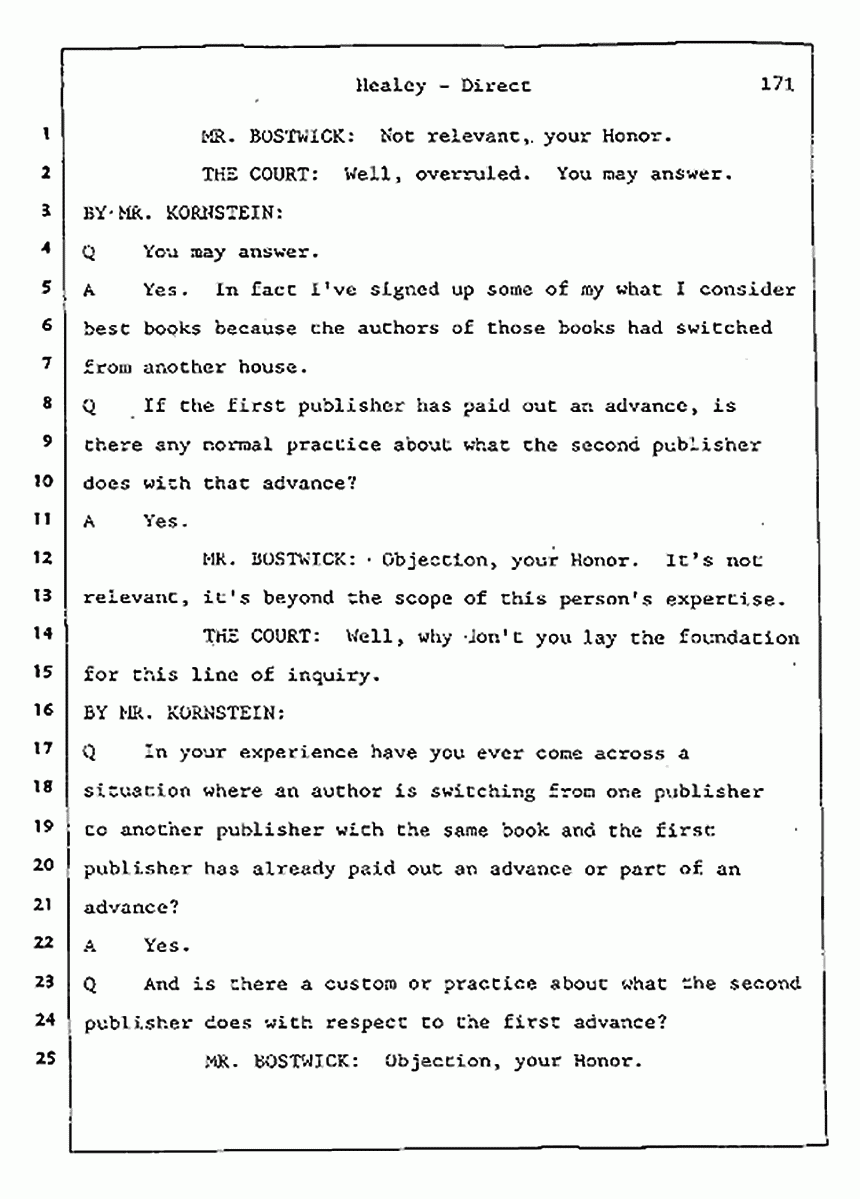Los Angeles, California Civil Trial<br>Jeffrey MacDonald vs. Joe McGinniss<br><br>August 7, 1987:<br>Defendant's Witness: Linda Healey, p. 171