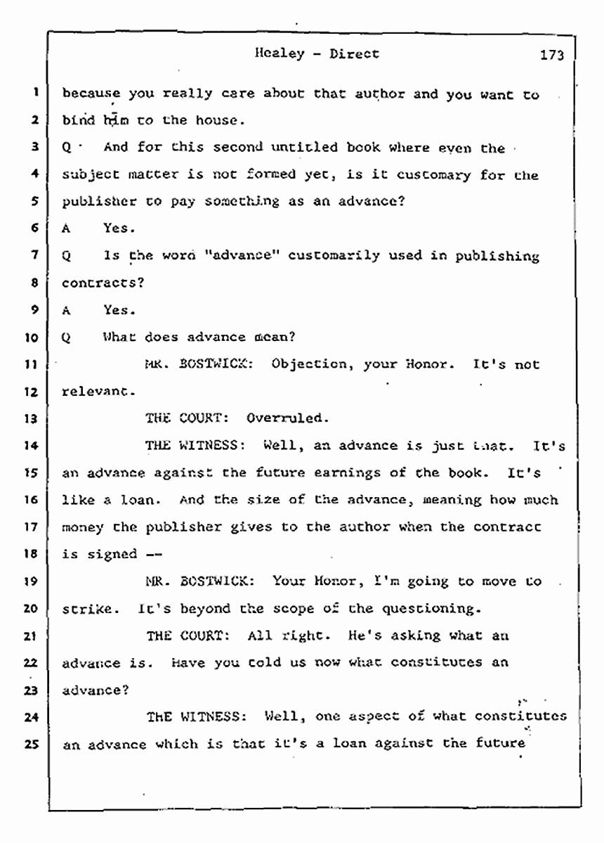Los Angeles, California Civil Trial<br>Jeffrey MacDonald vs. Joe McGinniss<br><br>August 7, 1987:<br>Defendant's Witness: Linda Healey, p. 173