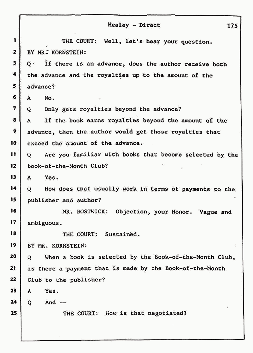 Los Angeles, California Civil Trial<br>Jeffrey MacDonald vs. Joe McGinniss<br><br>August 7, 1987:<br>Defendant's Witness: Linda Healey, p. 175