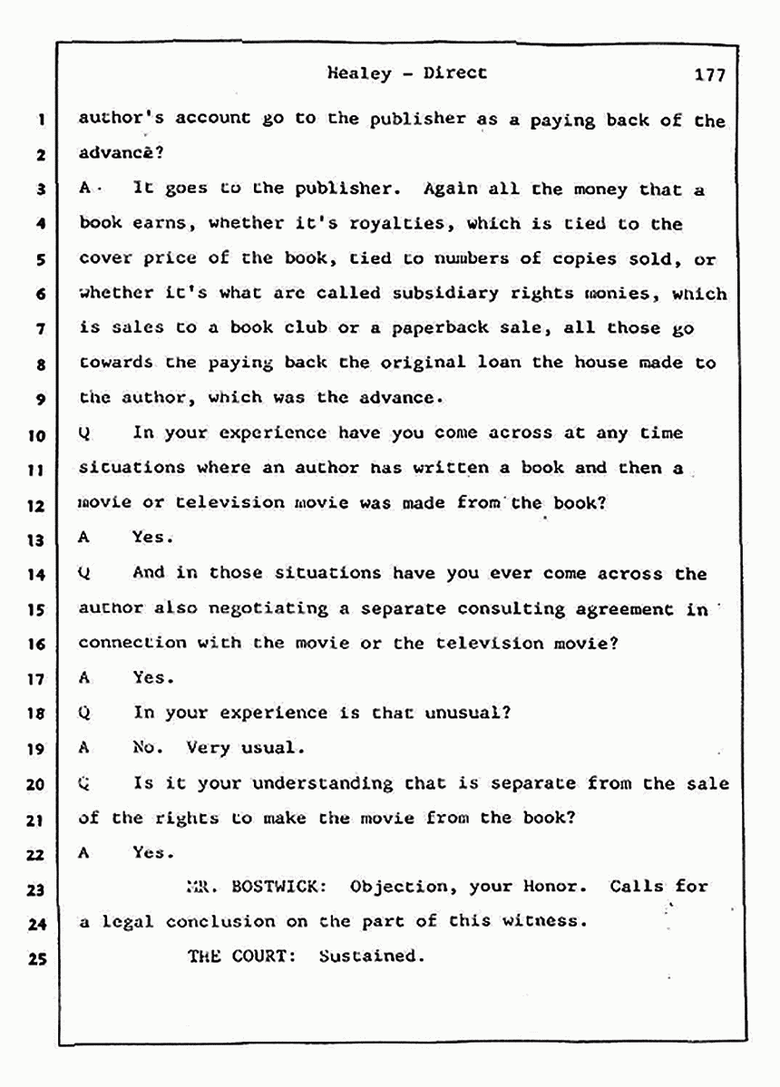 Los Angeles, California Civil Trial<br>Jeffrey MacDonald vs. Joe McGinniss<br><br>August 7, 1987:<br>Defendant's Witness: Linda Healey, p. 177