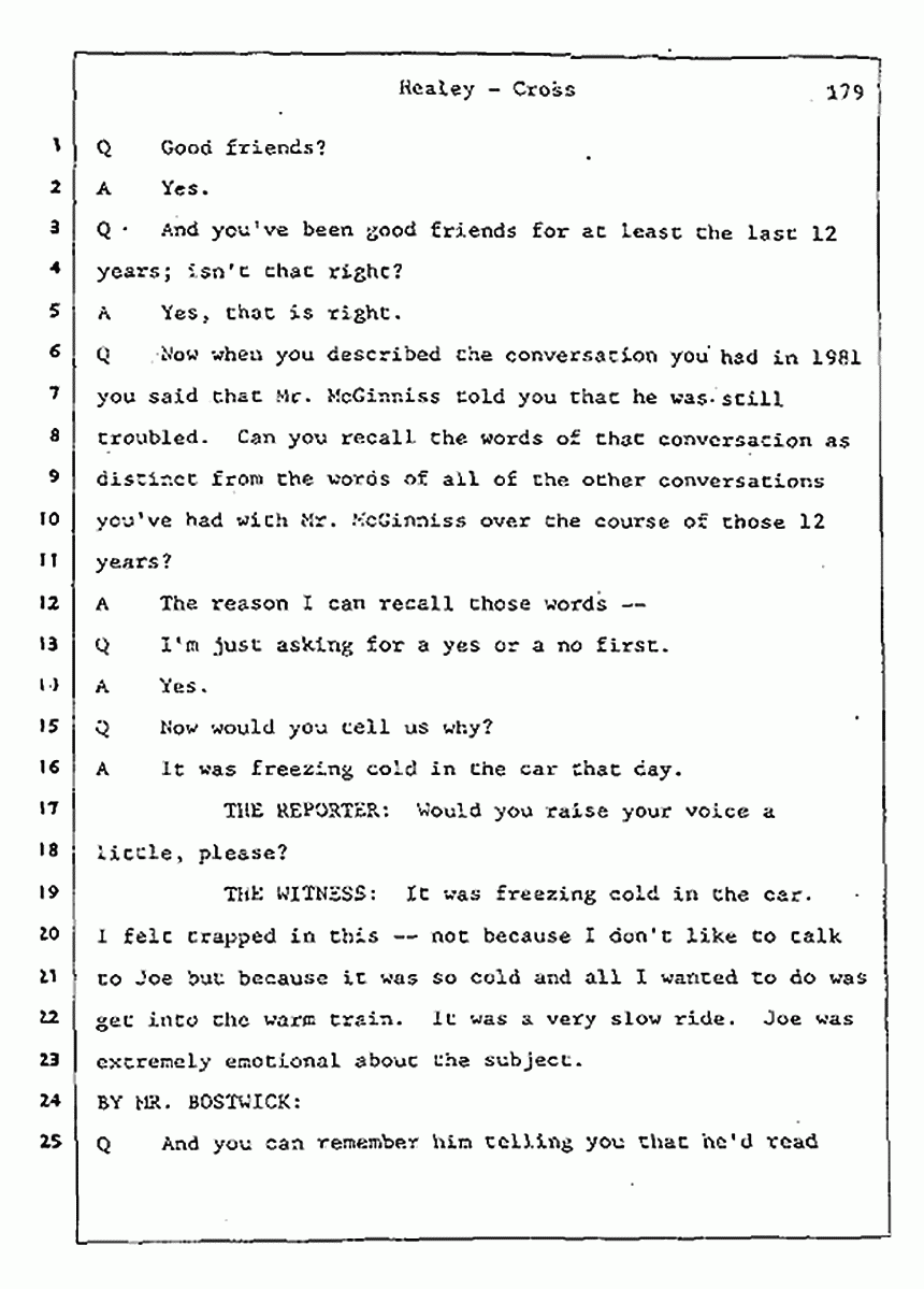 Los Angeles, California Civil Trial<br>Jeffrey MacDonald vs. Joe McGinniss<br><br>August 7, 1987:<br>Defendant's Witness: Linda Healey, p. 179