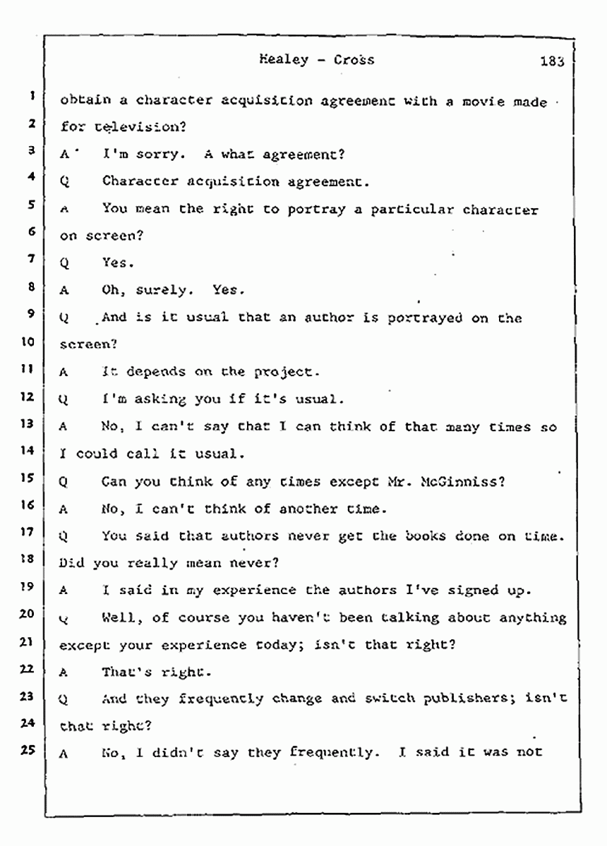 Los Angeles, California Civil Trial<br>Jeffrey MacDonald vs. Joe McGinniss<br><br>August 7, 1987:<br>Defendant's Witness: Linda Healey, p. 183