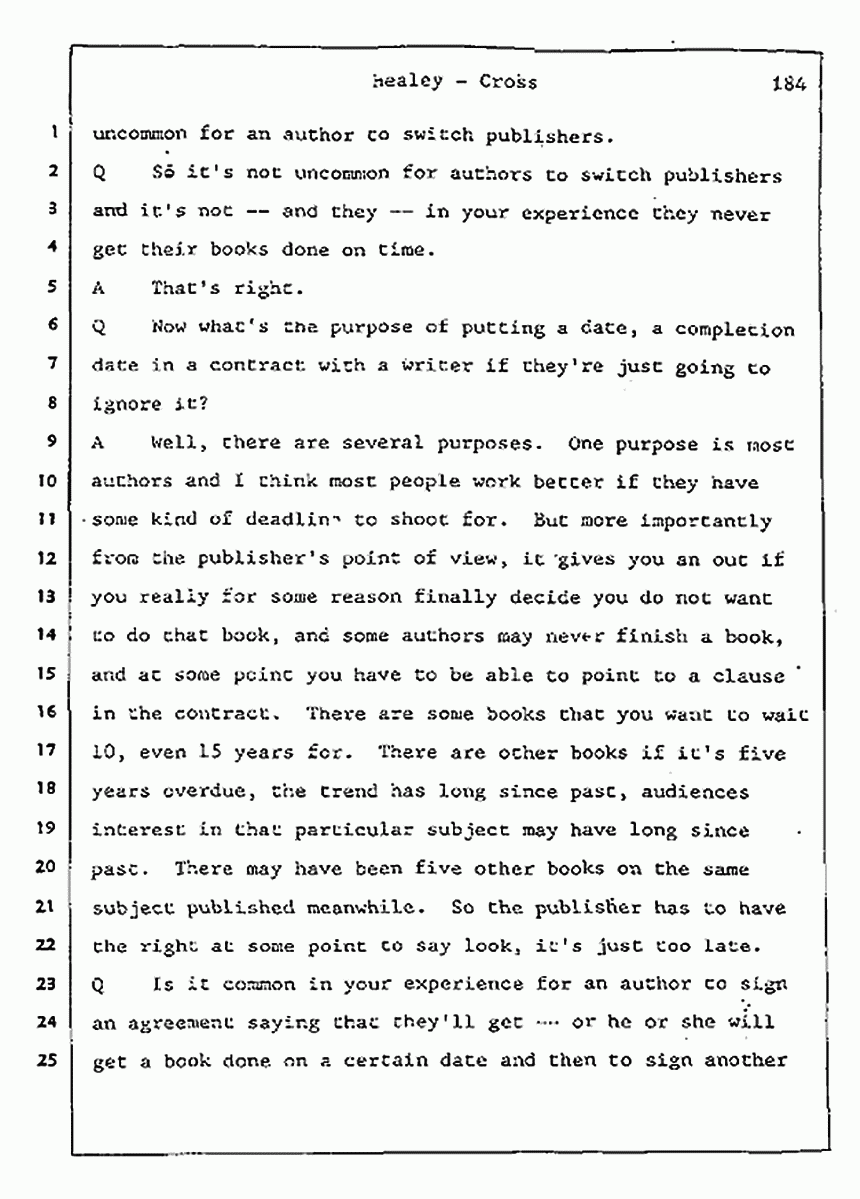 Los Angeles, California Civil Trial<br>Jeffrey MacDonald vs. Joe McGinniss<br><br>August 7, 1987:<br>Defendant's Witness: Linda Healey, p. 184