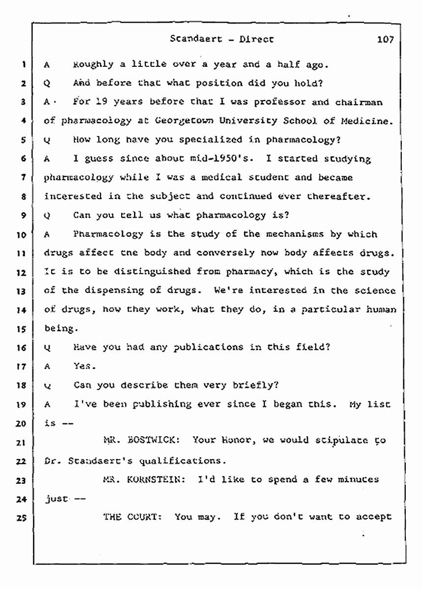 Los Angeles, California Civil Trial<br>Jeffrey MacDonald vs. Joe McGinniss<br><br>August 7, 1987:<br>Defendant's Witness: Frank Standaert, p. 107