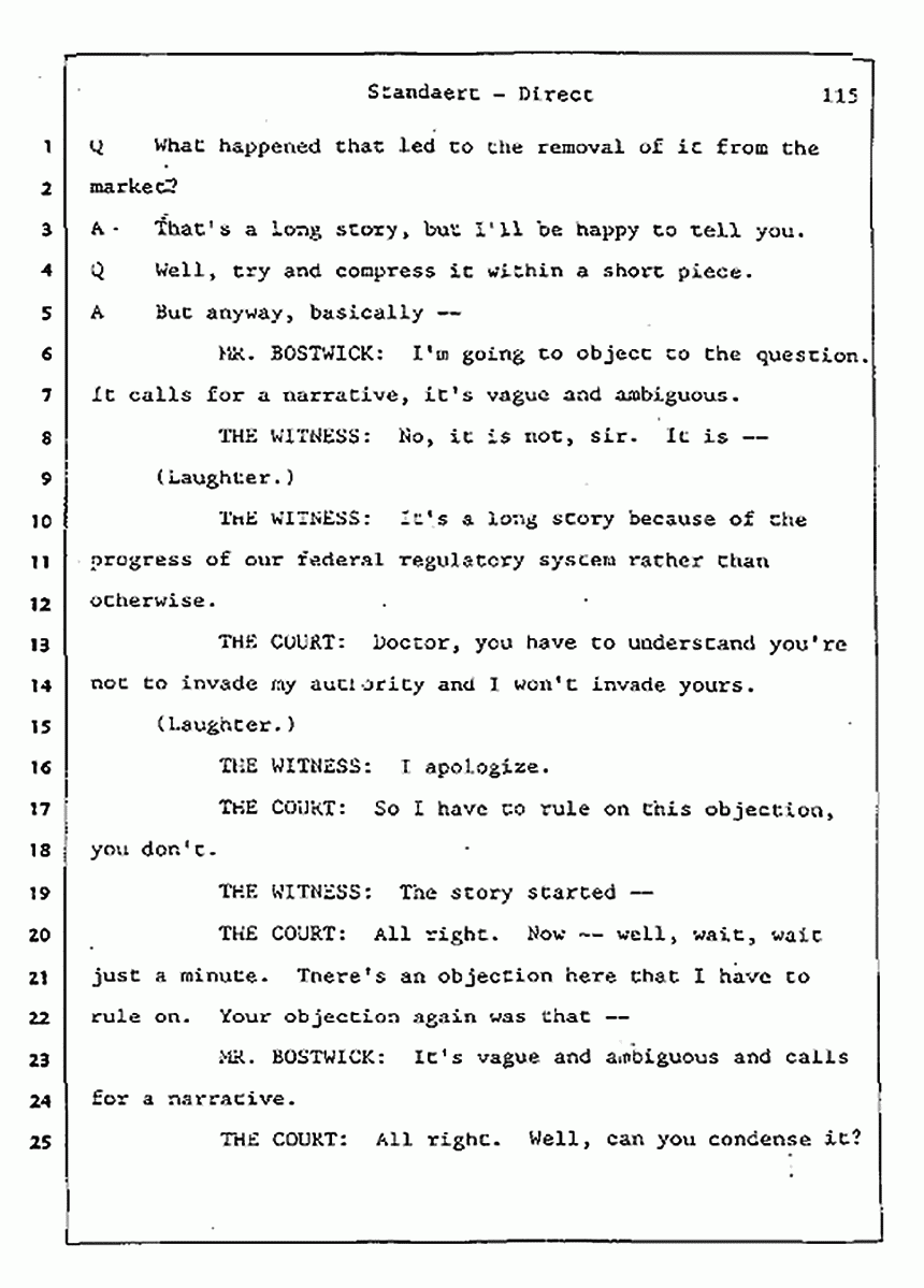 Los Angeles, California Civil Trial<br>Jeffrey MacDonald vs. Joe McGinniss<br><br>August 7, 1987:<br>Defendant's Witness: Frank Standaert, p. 115