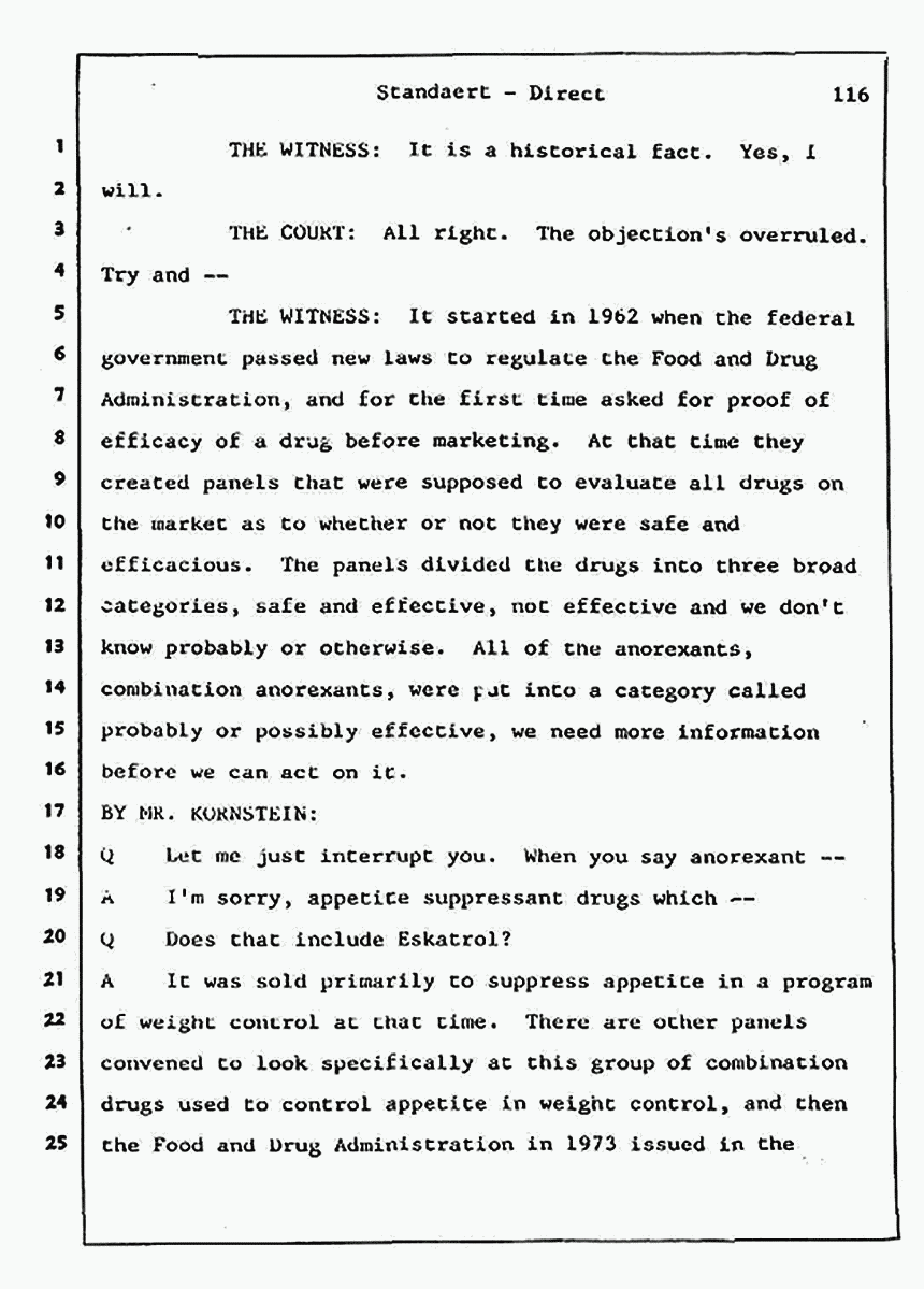 Los Angeles, California Civil Trial<br>Jeffrey MacDonald vs. Joe McGinniss<br><br>August 7, 1987:<br>Defendant's Witness: Frank Standaert, p. 116