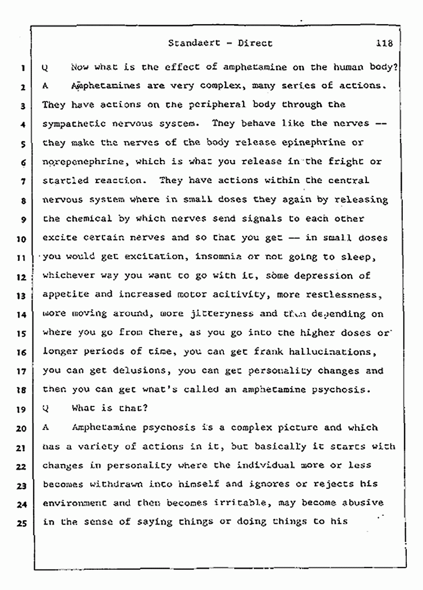 Los Angeles, California Civil Trial<br>Jeffrey MacDonald vs. Joe McGinniss<br><br>August 7, 1987:<br>Defendant's Witness: Frank Standaert, p. 118