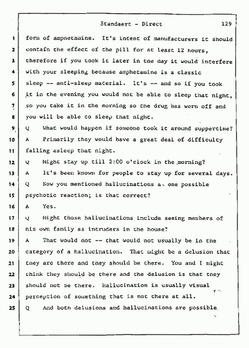 Los Angeles, California Civil Trial<br>Jeffrey MacDonald vs. Joe McGinniss<br><br>August 7, 1987:<br>Defendant's Witness: Frank Standaert, p. 129