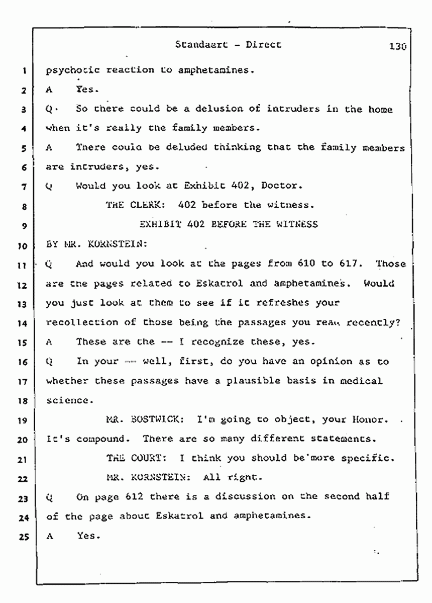 Los Angeles, California Civil Trial<br>Jeffrey MacDonald vs. Joe McGinniss<br><br>August 7, 1987:<br>Defendant's Witness: Frank Standaert, p. 130