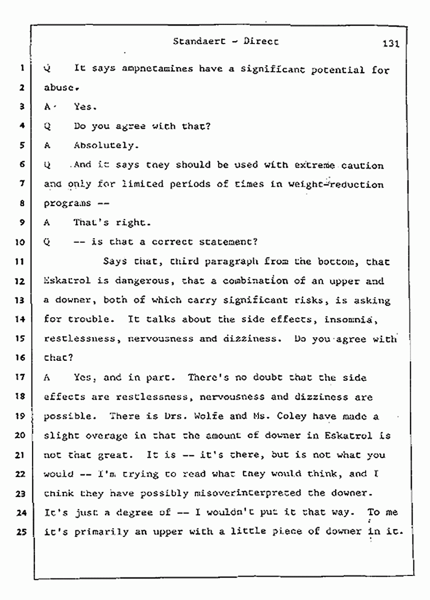 Los Angeles, California Civil Trial<br>Jeffrey MacDonald vs. Joe McGinniss<br><br>August 7, 1987:<br>Defendant's Witness: Frank Standaert, p. 131