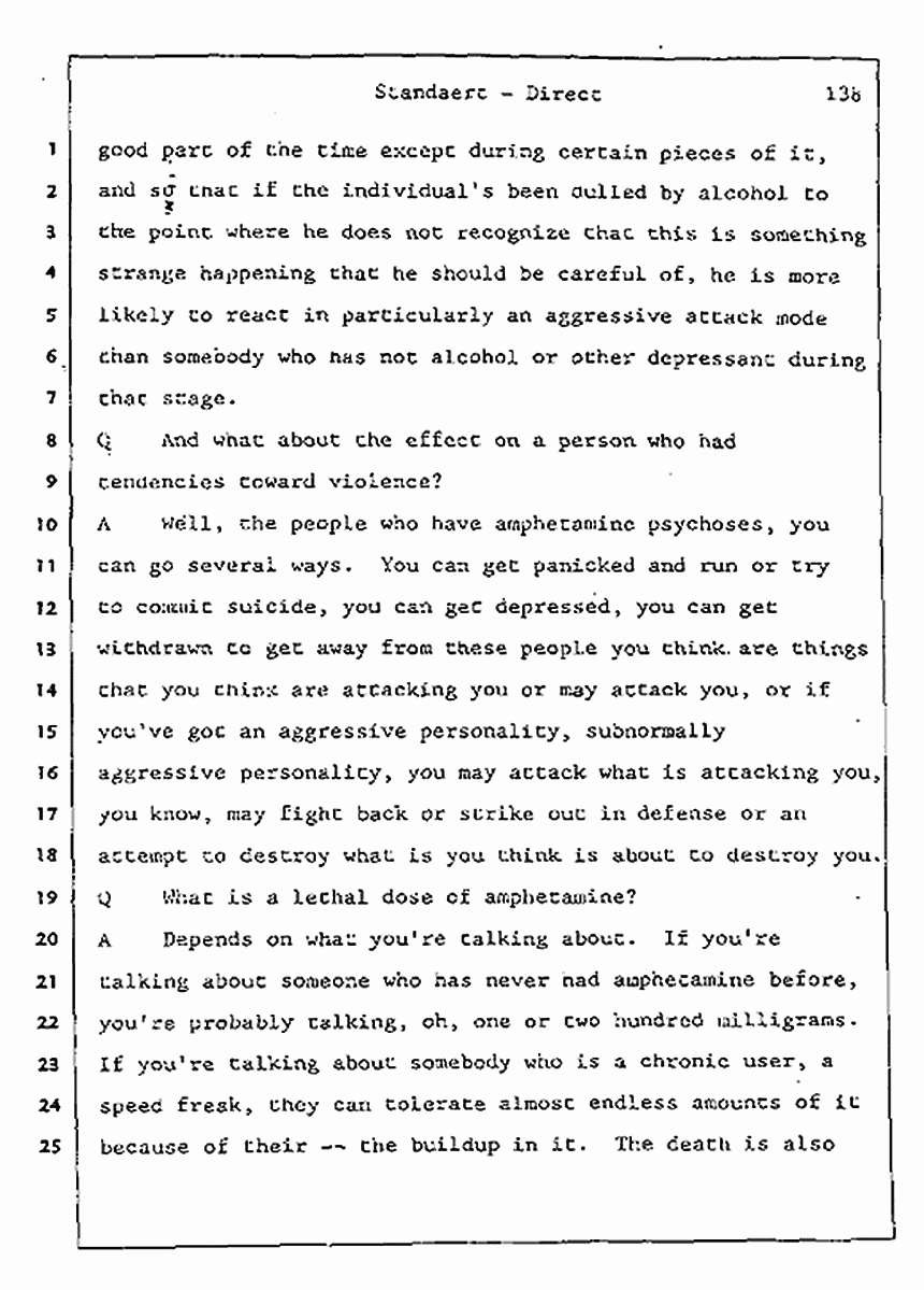 Los Angeles, California Civil Trial<br>Jeffrey MacDonald vs. Joe McGinniss<br><br>August 7, 1987:<br>Defendant's Witness: Frank Standaert, p. 138