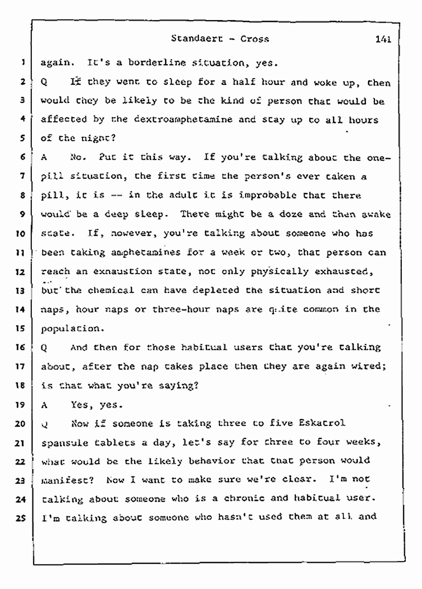 Los Angeles, California Civil Trial<br>Jeffrey MacDonald vs. Joe McGinniss<br><br>August 7, 1987:<br>Defendant's Witness: Frank Standaert, p. 141
