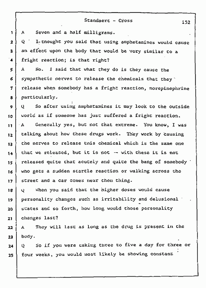 Los Angeles, California Civil Trial<br>Jeffrey MacDonald vs. Joe McGinniss<br><br>August 7, 1987:<br>Defendant's Witness: Frank Standaert, p. 152