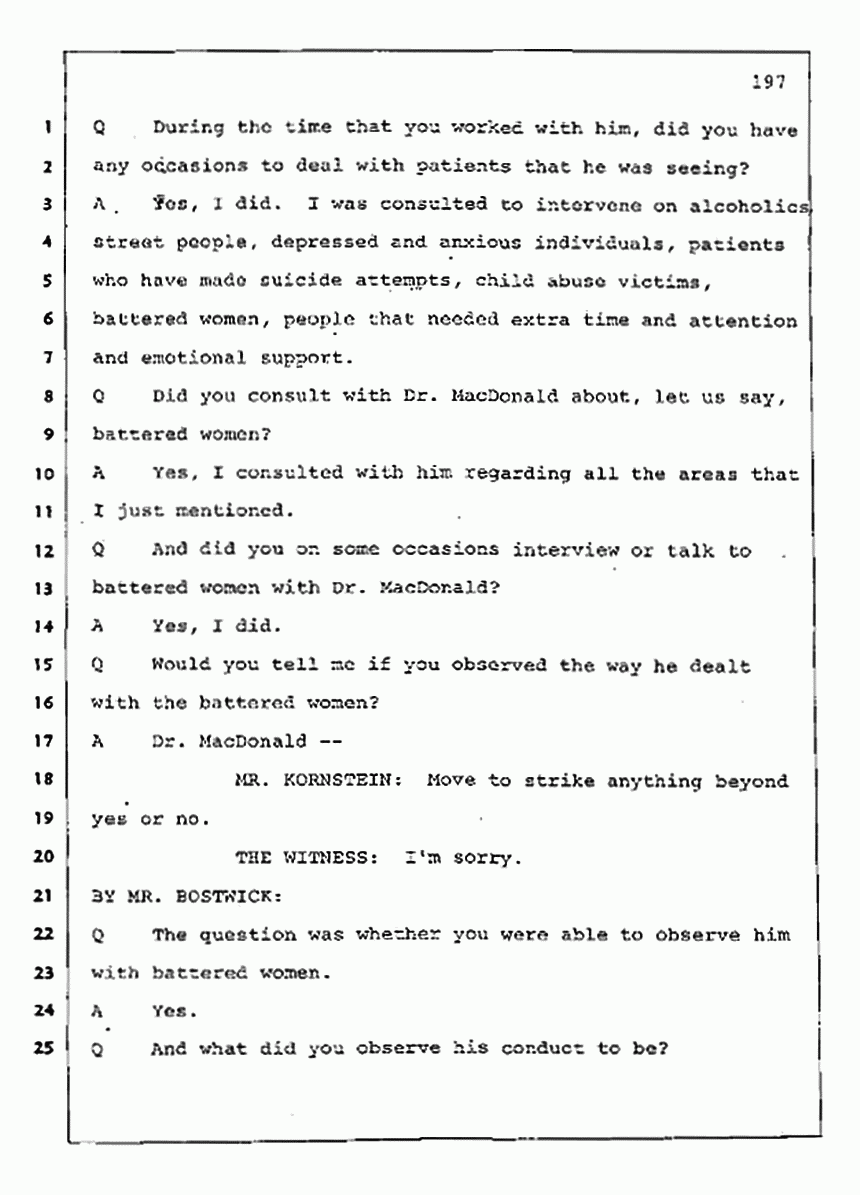 Los Angeles, California Civil Trial<br>Jeffrey MacDonald vs. Joe McGinniss<br><br>August 11, 1987:<br>Rebuttal Witness: Jennifer Andrews, p. 197