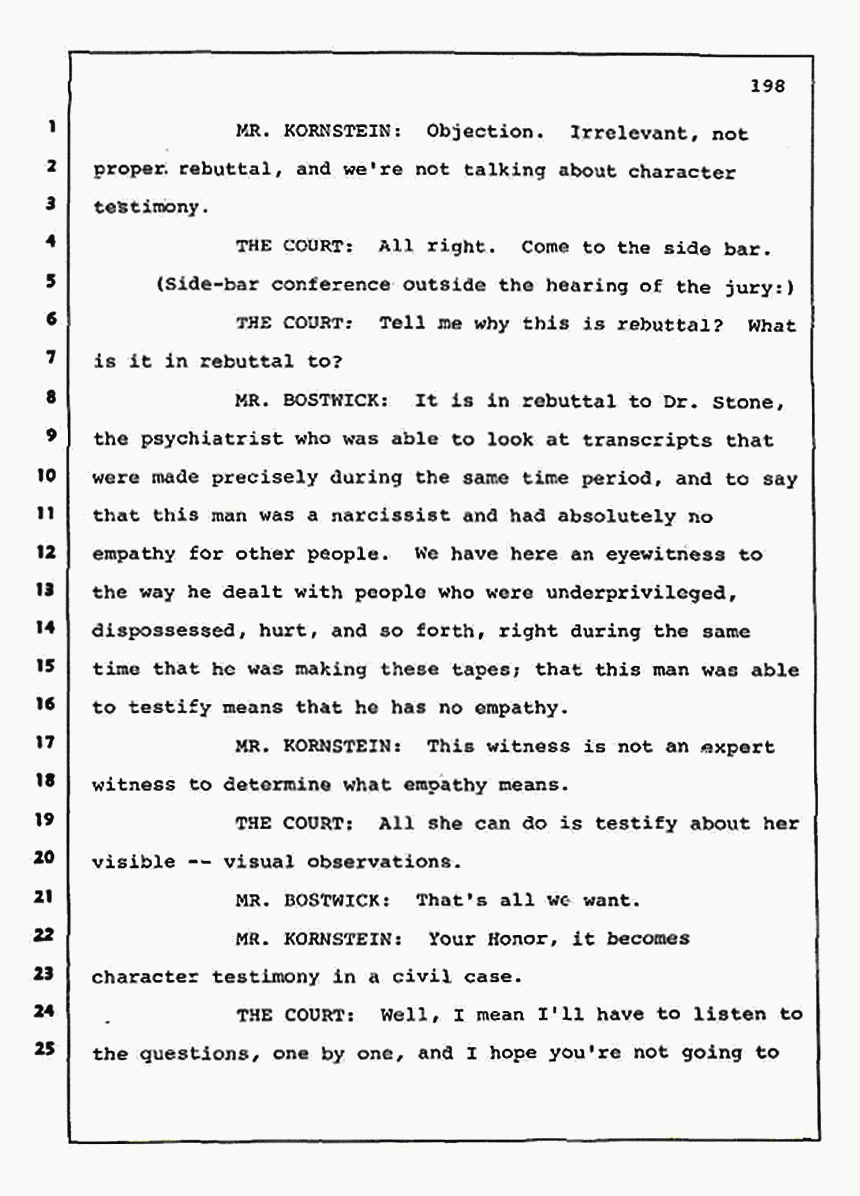 Los Angeles, California Civil Trial<br>Jeffrey MacDonald vs. Joe McGinniss<br><br>August 11, 1987:<br>Rebuttal Witness: Jennifer Andrews, p. 198