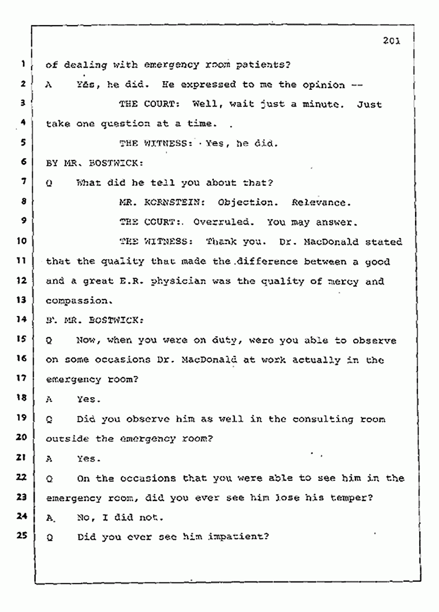 Los Angeles, California Civil Trial<br>Jeffrey MacDonald vs. Joe McGinniss<br><br>August 11, 1987:<br>Rebuttal Witness: Jennifer Andrews, p. 201