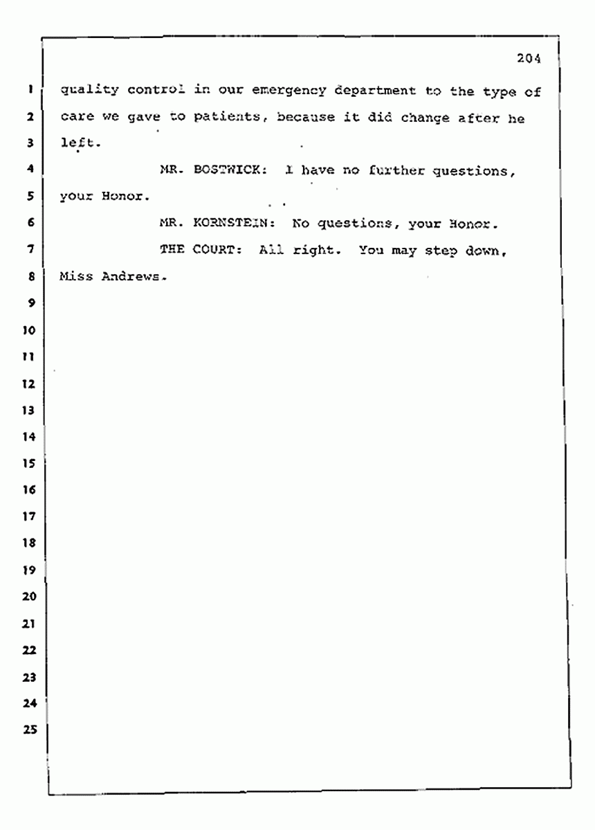 Los Angeles, California Civil Trial<br>Jeffrey MacDonald vs. Joe McGinniss<br><br>August 11, 1987:<br>Rebuttal Witness: Jennifer Andrews, p. 204