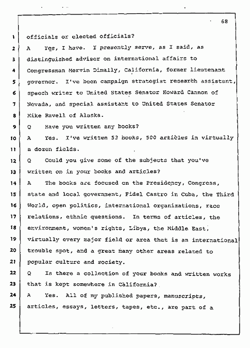 Los Angeles, California Civil Trial<br>Jeffrey MacDonald vs. Joe McGinniss<br><br>August 11, 1987:<br>Rebuttal Witness: Jeffrey Elliot, p. 68