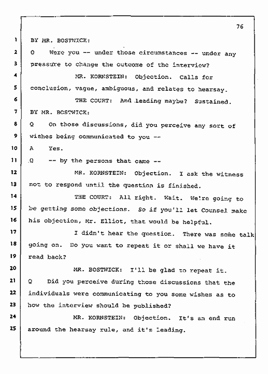 Los Angeles, California Civil Trial<br>Jeffrey MacDonald vs. Joe McGinniss<br><br>August 11, 1987:<br>Rebuttal Witness: Jeffrey Elliot, p. 76