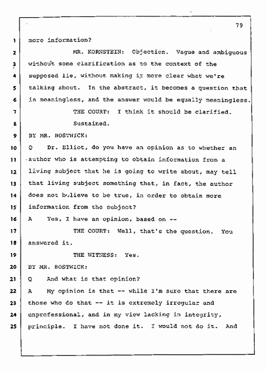 Los Angeles, California Civil Trial<br>Jeffrey MacDonald vs. Joe McGinniss<br><br>August 11, 1987:<br>Rebuttal Witness: Jeffrey Elliot, p. 79